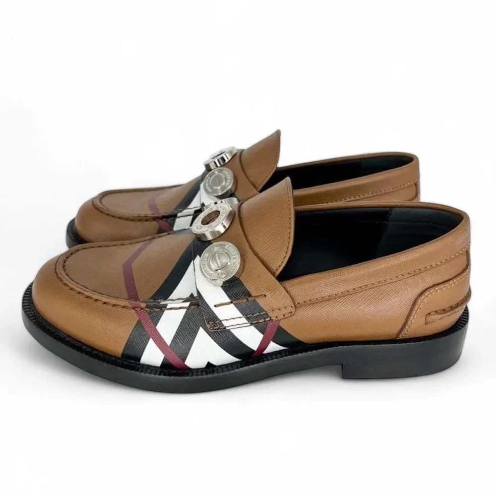 BURBERRY Women's Broadbrook Brown Nova Check Silver Hardware Loafers Siz… - Picture 7 of 14